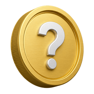 Pièce d’or 3D ornementale affichant un point d’interrogation sur la page FAQ